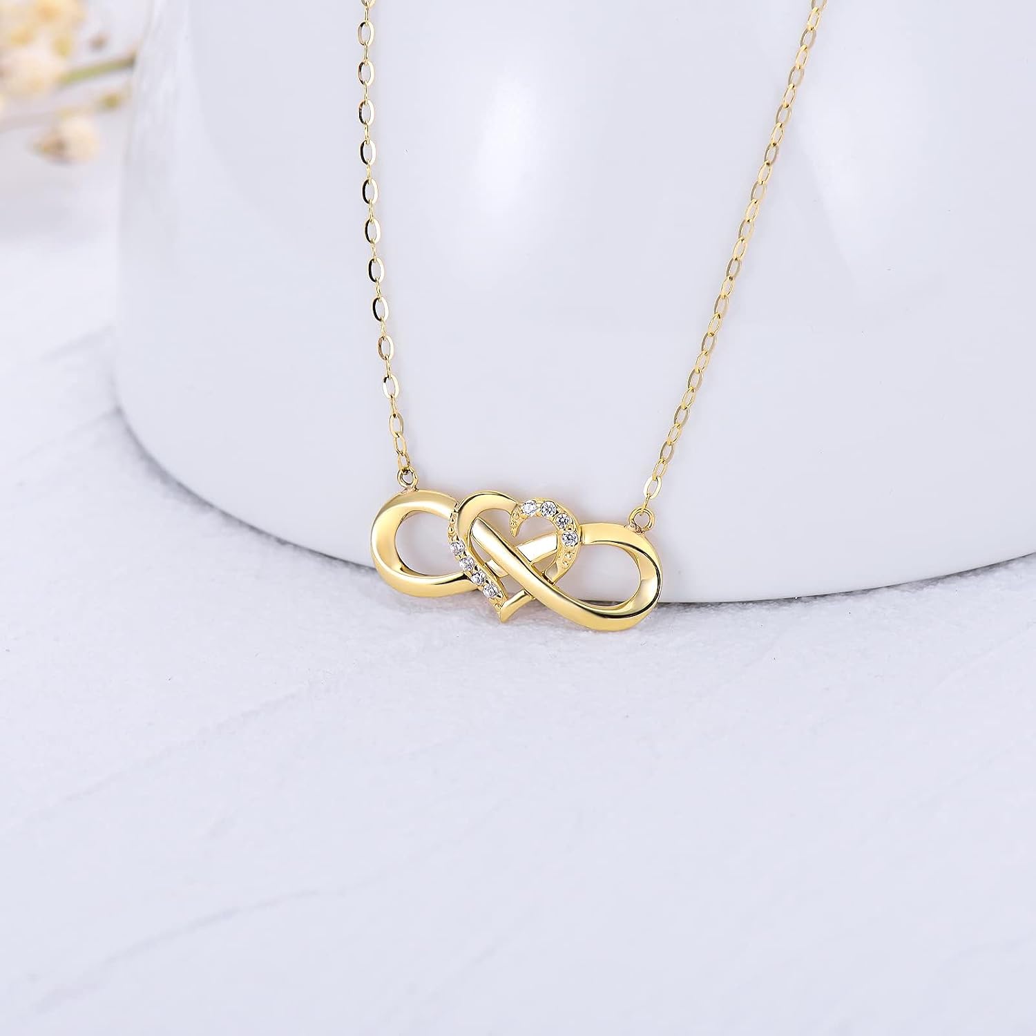 9K Gelbgold Halskette mit Herz Unendlichkeit Anhänger für Frauen, Echtes Gold Liebe Schmuck, Jubiläum Geburtstagsgeschenke für sie, Frau, Mutter, 18" – Bild 3