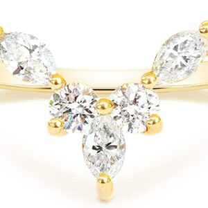 Women's Engagement Ring V-Shape Curved Narrow Marquise and Round Cubic Zirconia Wedding Rings Promise Ring