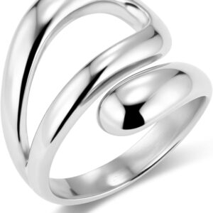ALEXCRAFT Sterling Silver 925 Rings for Men and Women, Hypoallergenic, 14K Gold Plated, Simple Open Adjustable Rings, Chunky Chunky Thick Large Smooth Tear Water Drops, Thumbs, Fingers, Hugging Rings