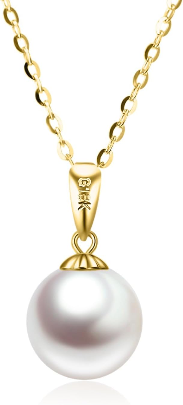 9k Real Gold Pearl Necklace for Women with 18k Gold Pendant, 9 ct/375 Golden Pearl Pendant Chain Jewellery Gifts for Birthday Christmas 40 + 5 cm
