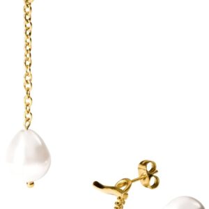 Purelei Tropfen Perlenohrringe – verstellbares 2-in-1 Design | Wellenförmige Ohrstecker mit abnehmbarer Kette & tropfenförmiger Muschelperle | Edelstahl & 14K/18K Vergoldung