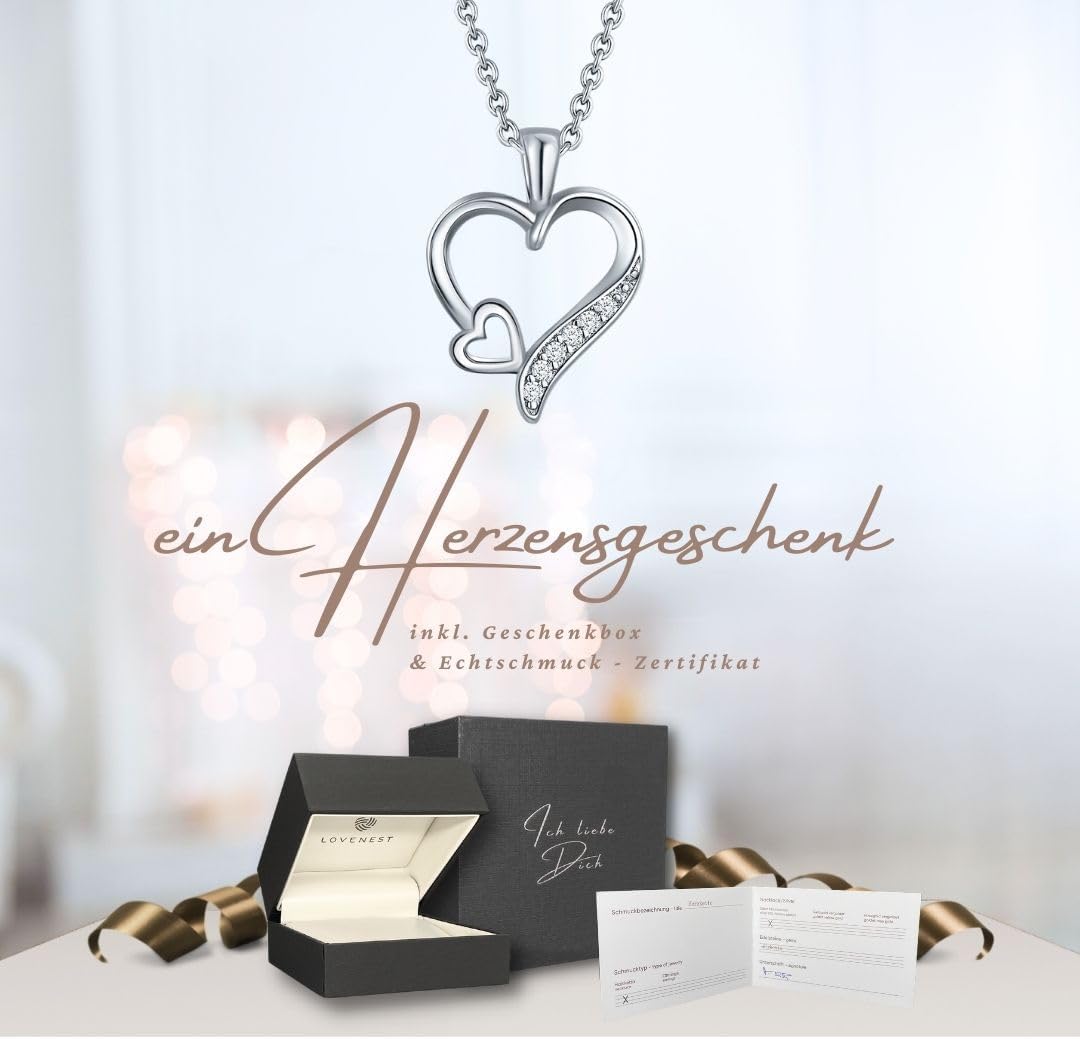 Heart Necklace 925 Silver / Gold Plated Necklace Women's "I Love You" Chain Silver Chain Heart Pendant Heart Jewellery Gifts for Women Girlfriend Her Birthday Wedding Anniversary Love Gift – Bild 2