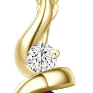 FANCIME Solid 14 Carat 585 Yellow Gold Pendant Necklace with Teardrop Amethyst/Aquamarine/Emerald/Ruby/Sapphire/Opal and Real Diamond Gift Jewellery for Women, 925 Silver Chain: 40 + 5 cm