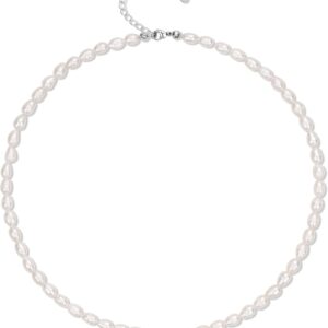 COAI GAVU Women's Necklace with White Freshwater Pearls and 925 Silver Chain