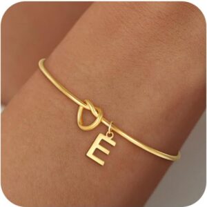 SLOONG Christmas Gifts for Women Girls Children 18K Gold/Silver Gold-Plated Knot Bracelet with Letters Monogram Bracelets Personalised Bracelet Jewellery Gifts for Women Girls Girlfriend