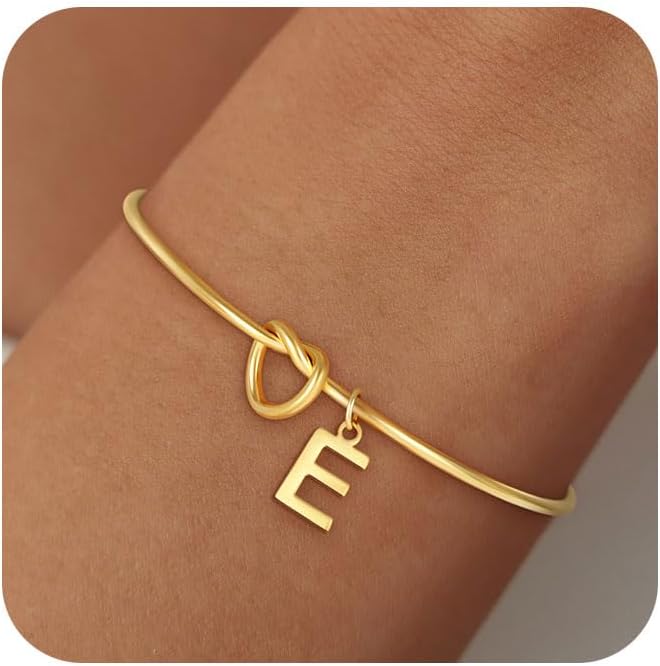 SLOONG Christmas Gifts for Women Girls Children 18K Gold/Silver Gold-Plated Knot Bracelet with Letters Monogram Bracelets Personalised Bracelet Jewellery Gifts for Women Girls Girlfriend