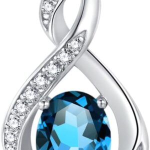 925 Sterling Silver Gemstone Birthstone Necklace Infinity Pendant Jewellery Birthday Jewellery for Women Girls Mother 40 + 5 cm