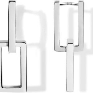 ALEXCRAFT Earrings Silver 925 Hanging Square Hoop Earrings with Pendant for Women Gift for Women Girlfriend Mum Girls