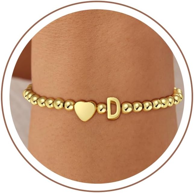 SLOONG Christmas Gifts for Women Girls Children 18K Gold/Silver Gold-Plated Heart Bracelet with Letters Monogram Bracelets Personalised Bracelet Jewellery Gifts for Women Girls Girlfriend