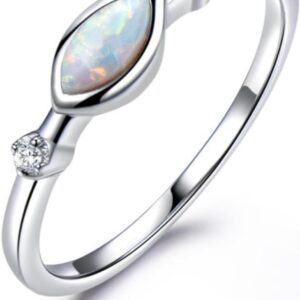 Wedding Rings Opal Rings with Cubic Zirconia Silver Jewellery 925 Sterling Silver Rings for Women Colourful Gemstone, Sterling Silver, Opal
