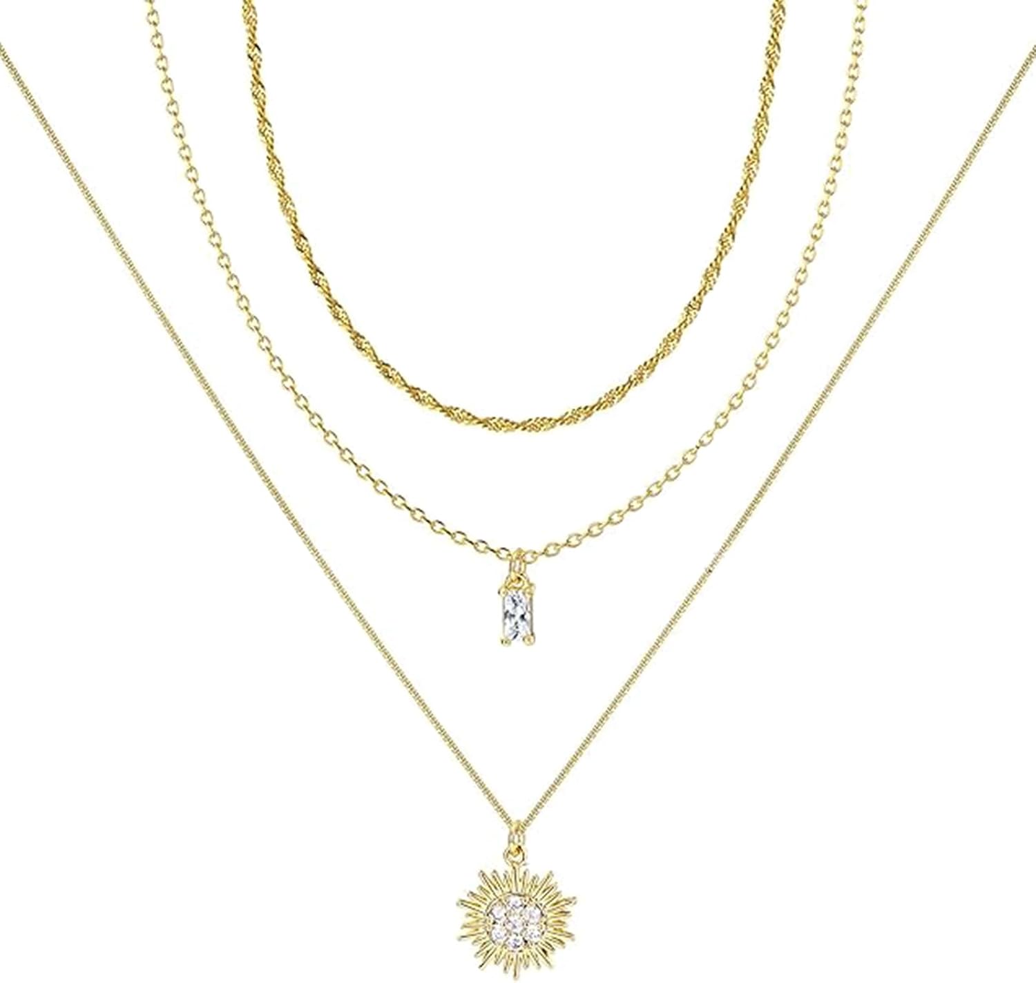 JSTHHTT 3-Pcs Layering Necklace, Gold Chain with Adjustable Round Pendant Chain, Women's Jewellery