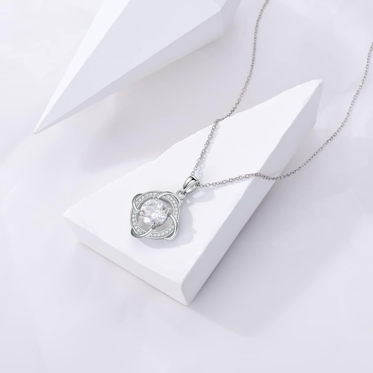 Infinity Necklace with Natural Diamond 925 Silver for Women Girls 1 Carat Moissanite Infinity Pendant Necklace Diamond Jewellery Gifts for Birthday Christmas 45 + 5 cm – Bild 5