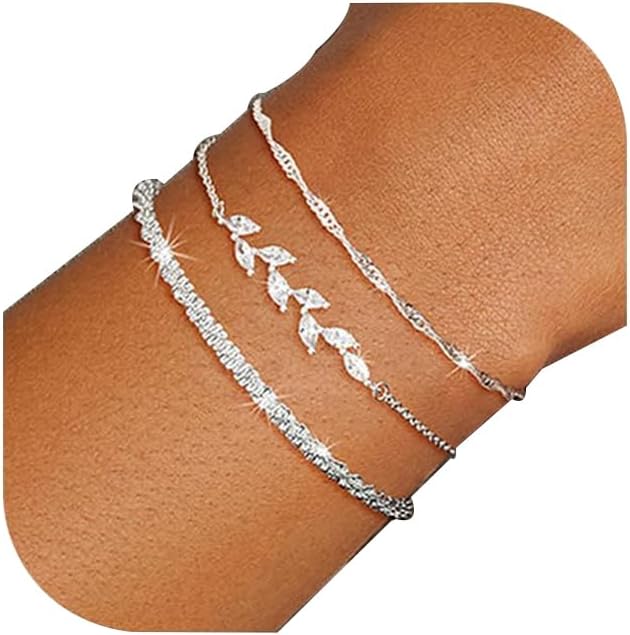 Aidenn 3 Pieces 925 Sterling Silver Bracelet Women's Silver Zirconia Accents Bracelets Set Adjustable Stackable Chain Bracelet Jewellery for Women Girls as a Gift
