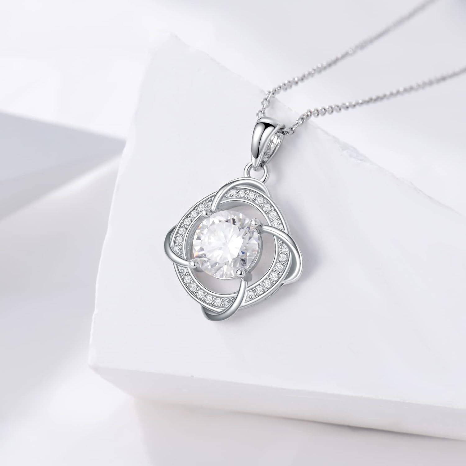 Infinity Necklace with Natural Diamond 925 Silver for Women Girls 1 Carat Moissanite Infinity Pendant Necklace Diamond Jewellery Gifts for Birthday Christmas 45 + 5 cm – Bild 6