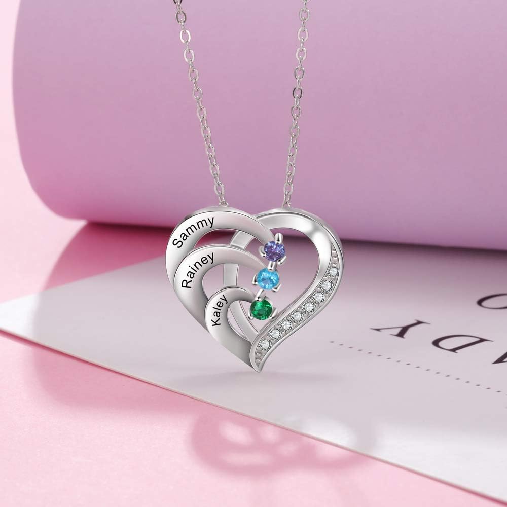 Personalised Name Necklace 925 Silver Women's Heart Pendant with Name Engraving Mother Daughter Chain Gift for Mother's Day Valentine's Day Christmas – Bild 7