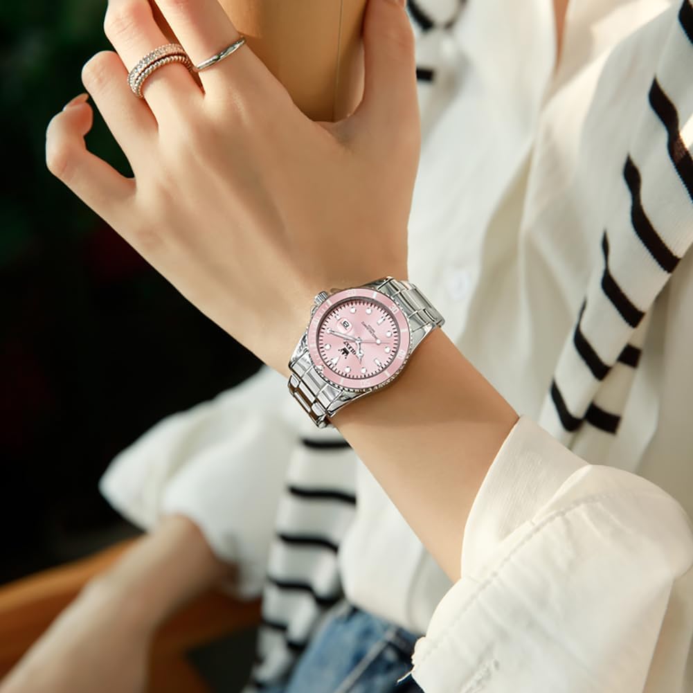 OLEVS Women's Watch Analogue Quartz Waterproof Classic Women's Watch Silver Stainless Steel Strap with Date Diamond Slim Design Suitable for Narrow Wrists – Bild 2