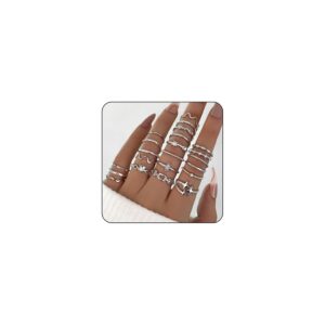 22-Piece Silver Ring Set for Women, Waterproof Rings, Silver Gold-Plated Stackable Statement Rings, Finger Stackable Ring, Chic Silver Rings