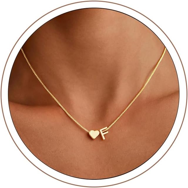 Turandoss Gold Necklace with Letters Women Girls - 14K Gold Plated Heart Box Chain with Letters A-Z Pendant Chains Gold Jewellery Personalised Birthday Gift for Women Teenager Girls