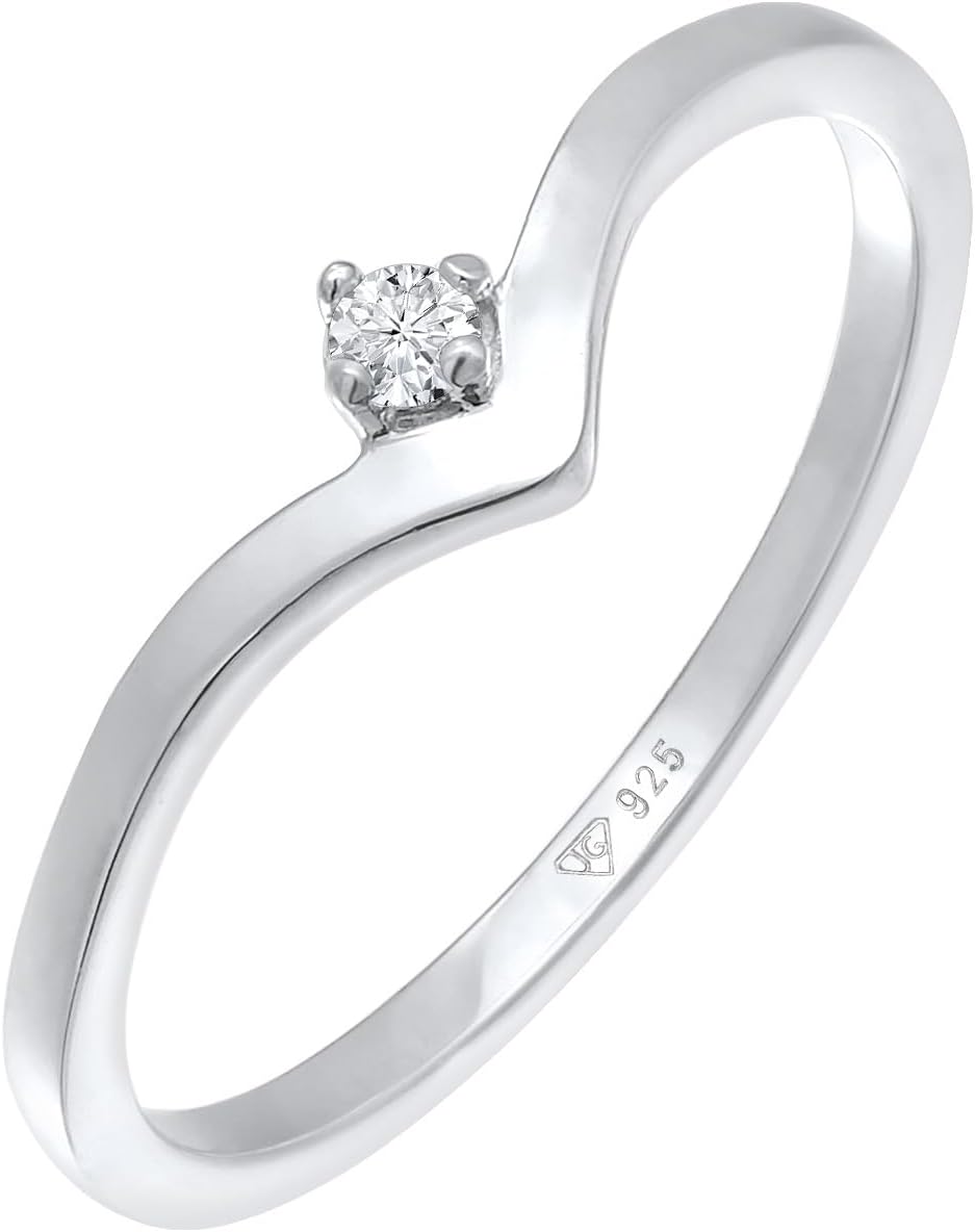 Elli Ring Damen Stapel V-Form mit Diamant (0.035 ct.) 925 Silber