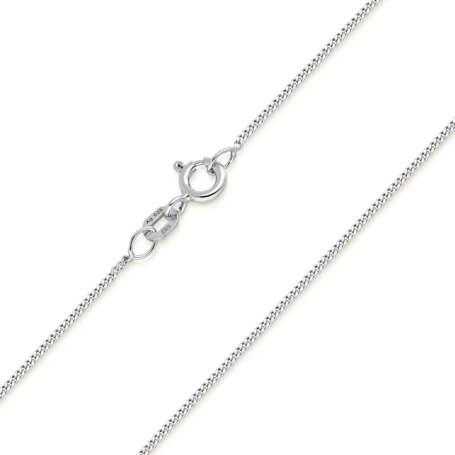 Materia #K32 Women’s Silver Necklac, Fine 925 Silver, 1 mm Curb Chain, Jewellery, 40–120 cm