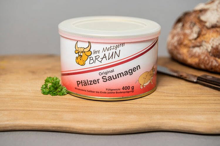 Braun Butcher Shop Pfälzer Saumagen in 2 x 400 g Ring Pull Tin and Lid