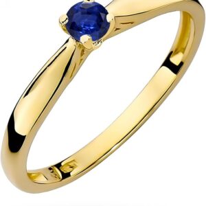 MARKO Women's Gold Ring 333 Real Gold with Blue Cubic Zirconia - Classic Engagement Ring Women's Made of 8 Carat Yellow Gold, Promise Ring, Elegant Gold Jewellery Women, Hand Jewellery for Women