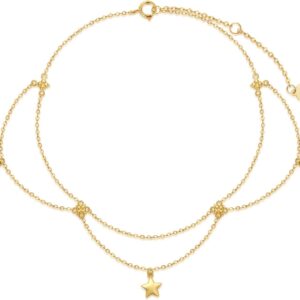 9k Real Gold Star/Moon Anklet for Women 375/9ct Gold Anklet Star Anklet Jewellery Gifts Birthday Christmas 20 + 5 cm