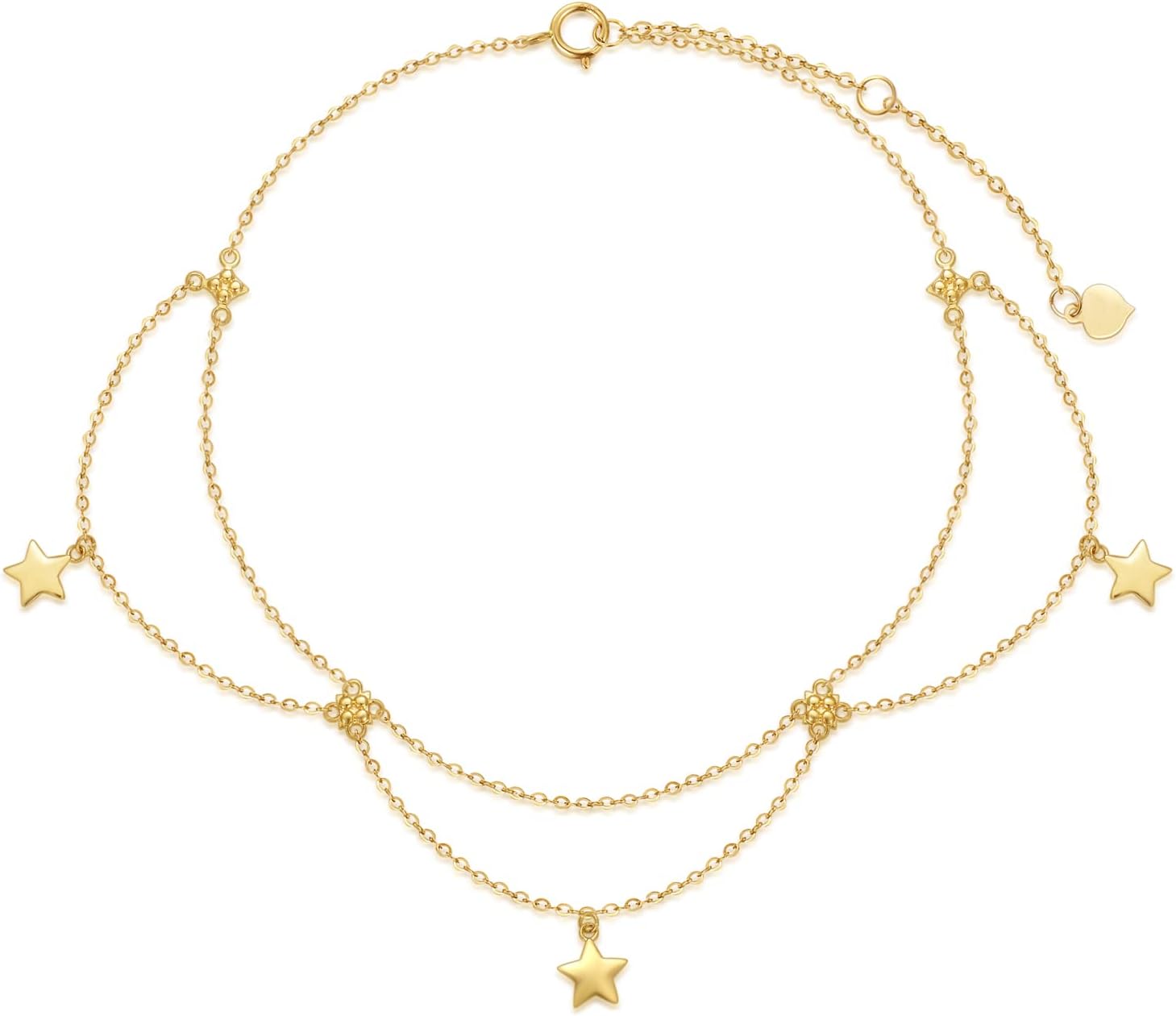 9k Real Gold Star/Moon Anklet for Women 375/9ct Gold Anklet Star Anklet Jewellery Gifts Birthday Christmas 20 + 5 cm