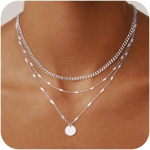 Halsreif Damen Silber 925 Sterling, 3PCS Layering Lange Silberkette Kette Silber 925 Damen mit Anhänger Halsketten Chain Damenkette für Frauen
