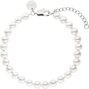 Purelei® Diligence Bracelet (Silver), Waterproof Pearl Bracelet for Men and Women, Elegant Unisex Bracelet Made of Stainless Steel, Gifts for Men and Women, 18-22 cm Length Adjustable