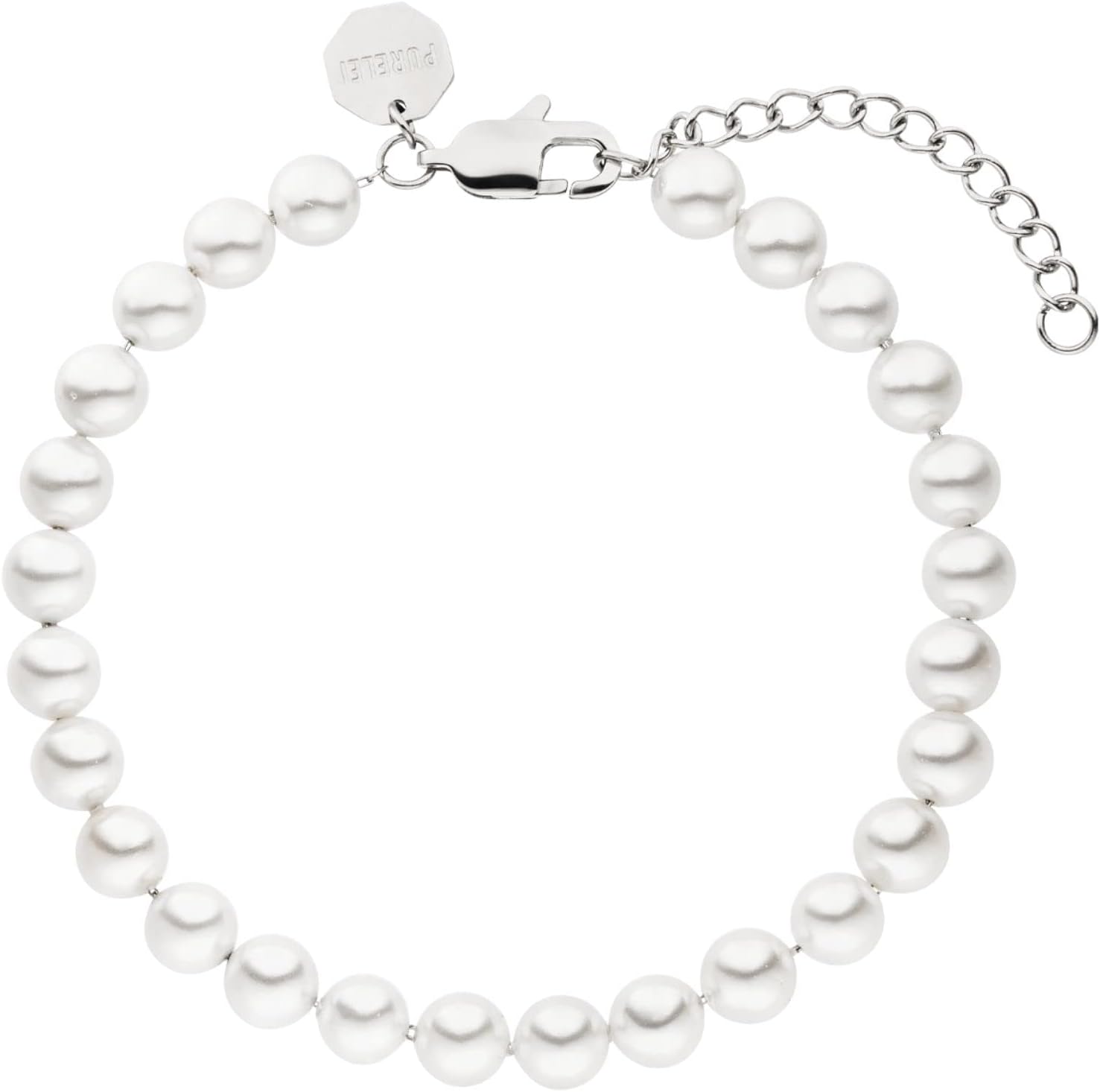 Purelei® Diligence Bracelet (Silver), Waterproof Pearl Bracelet for Men and Women, Elegant Unisex Bracelet Made of Stainless Steel, Gifts for Men and Women, 18-22 cm Length Adjustable