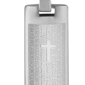 Personalised Necklace with Engraving Stainless Steel 45-60 cm with Pendant Rectangle with "Our Father" (Spanish) in Silver - Necklace Men and Women - Personalised Jewellery for Men and Women