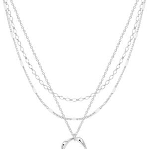 Halsreif Damen Silber 925 Sterling, 3PCS Layering Lange Silberkette Kette Silber 925 Damen mit Anhänger Halsketten Chain Damenkette für Frauen