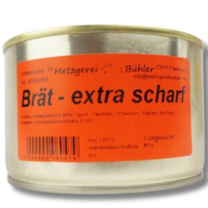 Brät Extra Spicy Canned Sausage Sharp Farmer’s Roasted Sausage 190 g – 400 g Canned Sausage with 85% German Pork Traditional Recipe Sausage Ideal for Camping and Emergency Rations Butcher Shop Bühler