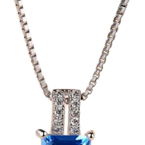 Women's Necklace 925 Sterling Cushion Cut Genuine Blue Topaz Pendant with 40 + 5 cm Chain Fine Silver Jewellery