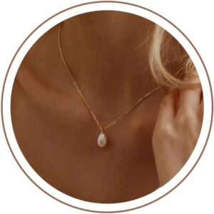 Women’s Pearl Necklace, Waterproof 18 K Gold/Silver Gold-Plated Pearl Necklace and Pearl Earrings Set with Pearl Bracelet, Adjustable Bridal Jewellery, Gold Necklace for Women, Ladies Jewellery