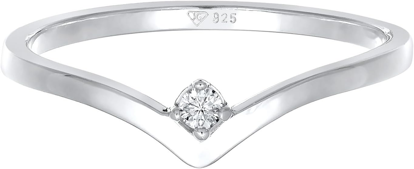 Elli Ring Damen Stapel V-Form mit Diamant (0.035 ct.) 925 Silber – Bild 2