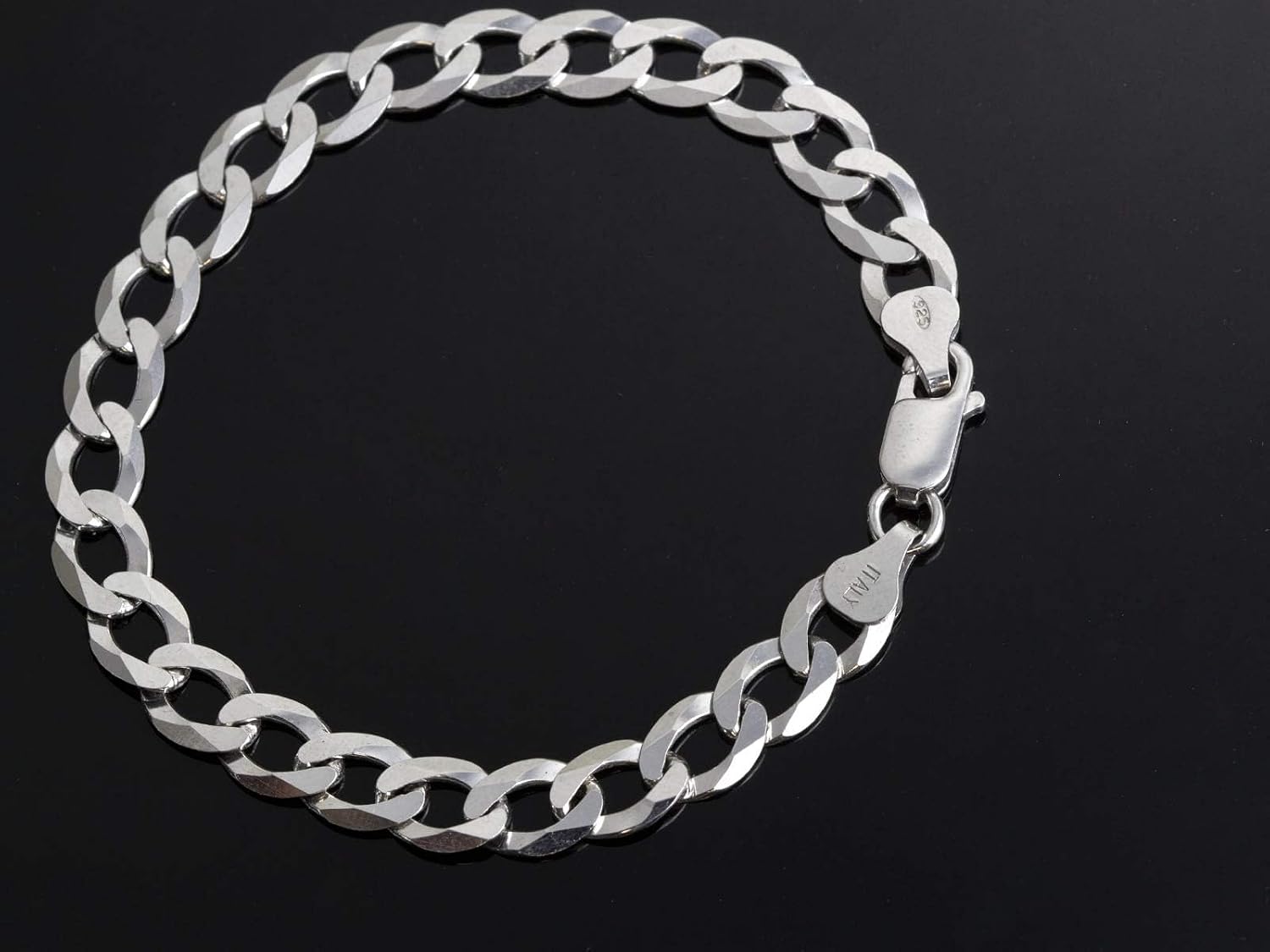 AKA Gioielli® - Men's Bracelet Genuine 925 Silver Rhodium-Plated - 7.2 mm Flat Curb Chain - Length: 19 20 22 cm – Bild 4