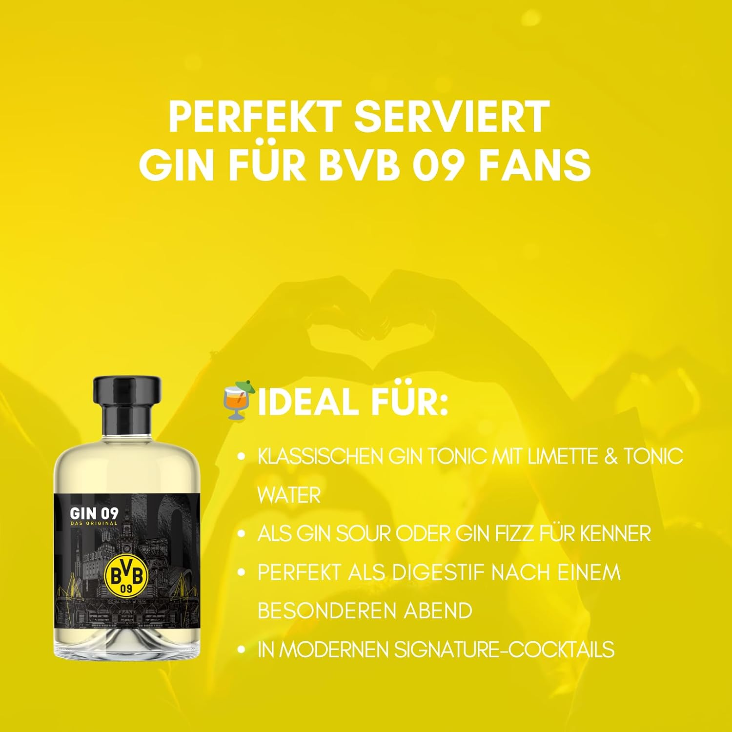BVB Gin 09 - The Original | with Gift Packaging | Fan Item, Men, Women, Christmas | Excellent Gin of BVB09 | Gift Idea, Borussia Dortmund Fans | 500 ml Single Bottle, 43% Vol – Bild 5