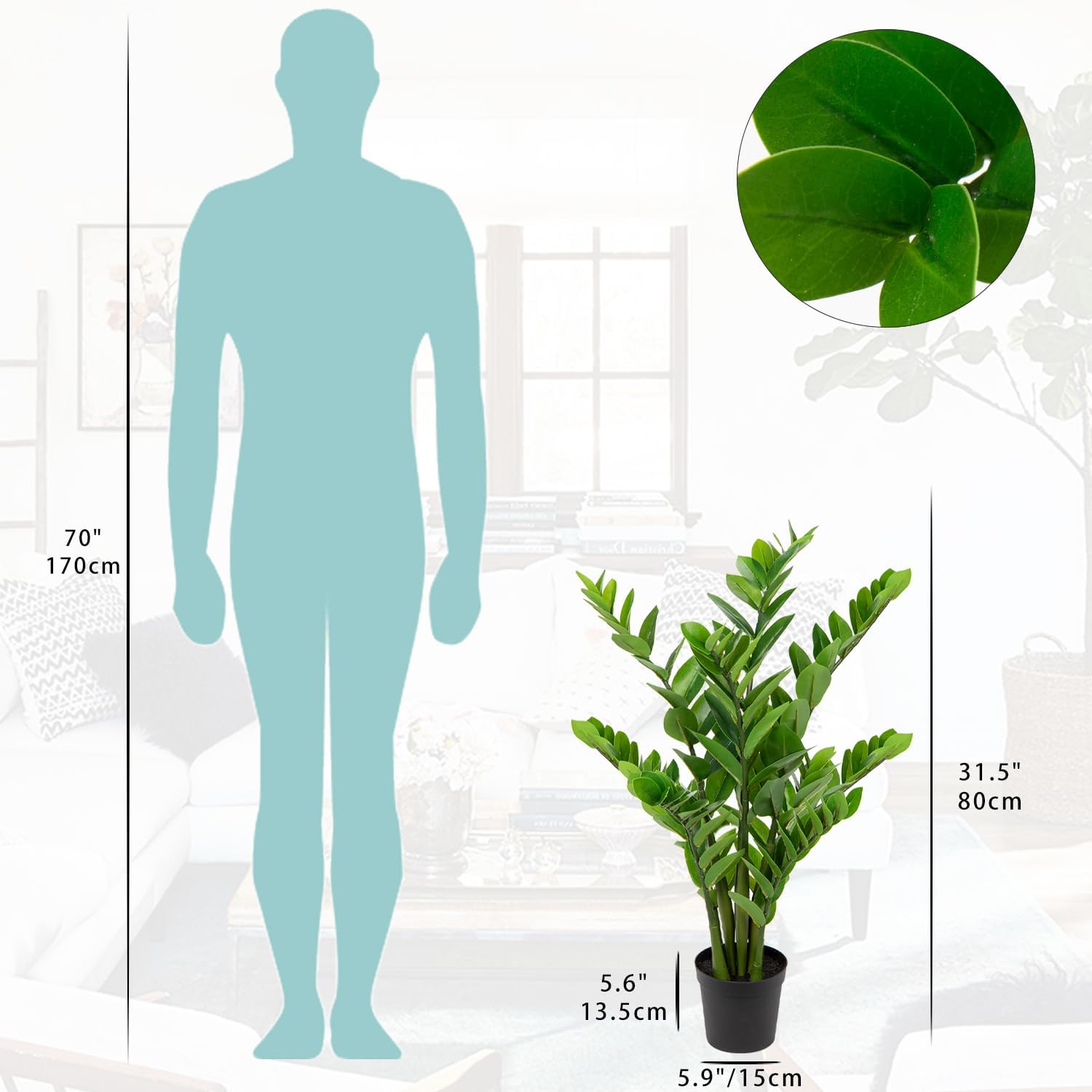 Artificial Plants Large Artificial Plant Zamioculcas 80 cm, Artificial Plants Cross in Pot Decoration for Table Decoration, Office, Bathroom, Bedroom, Living Room, Decoration, Housewarming Gift – Bild 2