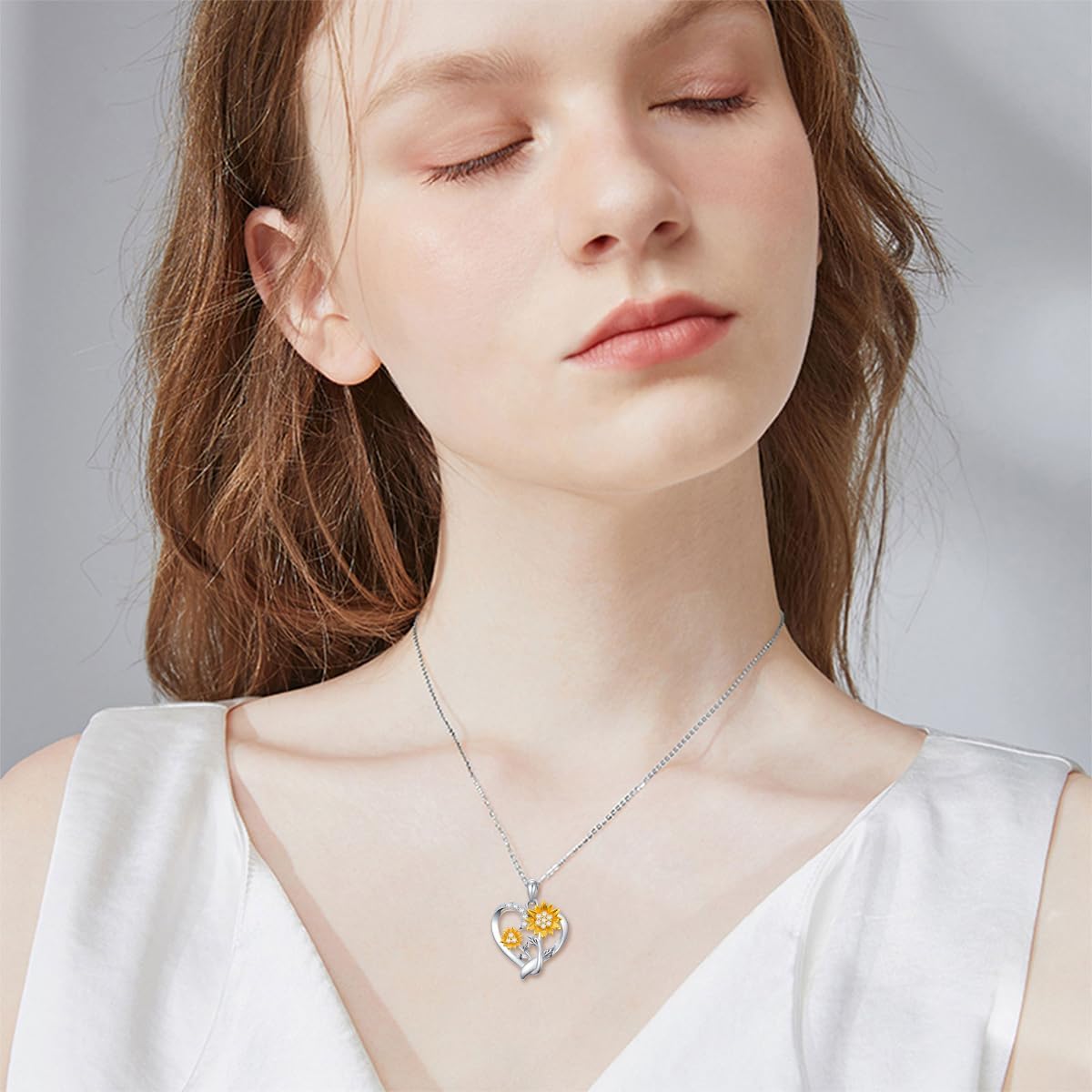 375/9K Real Gold Heart Necklace for Women, White/Yellow Gold Natural Diamonds Sunflower Pendant | You are my Sunshine, Elegant Jewellery, Anniversary, Birthday Gift for Wife Girlfriend – Bild 2