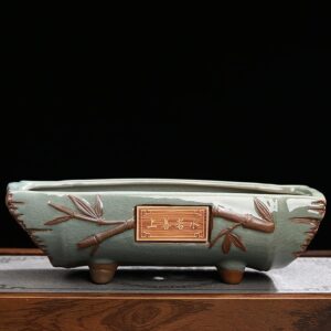 Bonsai Pots – Large Rectangular Creative Ceramic Flower Pot, Vintage Stone Design for Green Plants, Great for Meaty Plants, Chinese Style