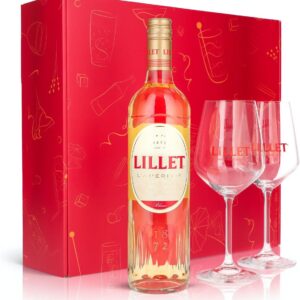 Sipply Gift Set 3-Piece with 2 Balloon Glasses and 1 Bottle Lillet 0.7 L 17.0% Vol. | with Gift Box: Pink | Gift for Women Men Mum Dad Girlfriend for Christmas Easter Valentine’s Day