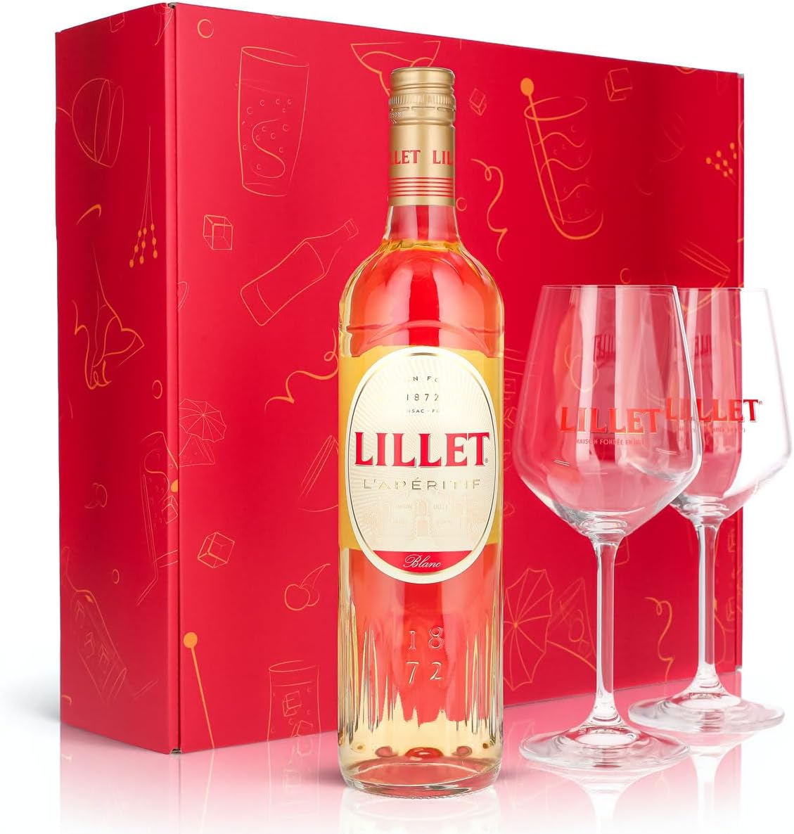 Sipply Gift Set 3-Piece with 2 Balloon Glasses and 1 Bottle Lillet 0.7 L 17.0% Vol. | with Gift Box: Pink | Gift for Women Men Mum Dad Girlfriend for Christmas Easter Valentine's Day