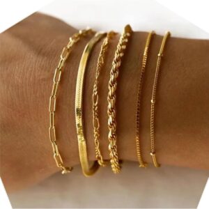 6pcs Set Gold Tone 14K Stainless Steel Bracelets for Women Charm Bracelets Waterproof High Quality Jewelry