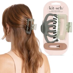 Kitsch Large Mixed Hair Claws for Women - Eucalyptus - Pack of 3