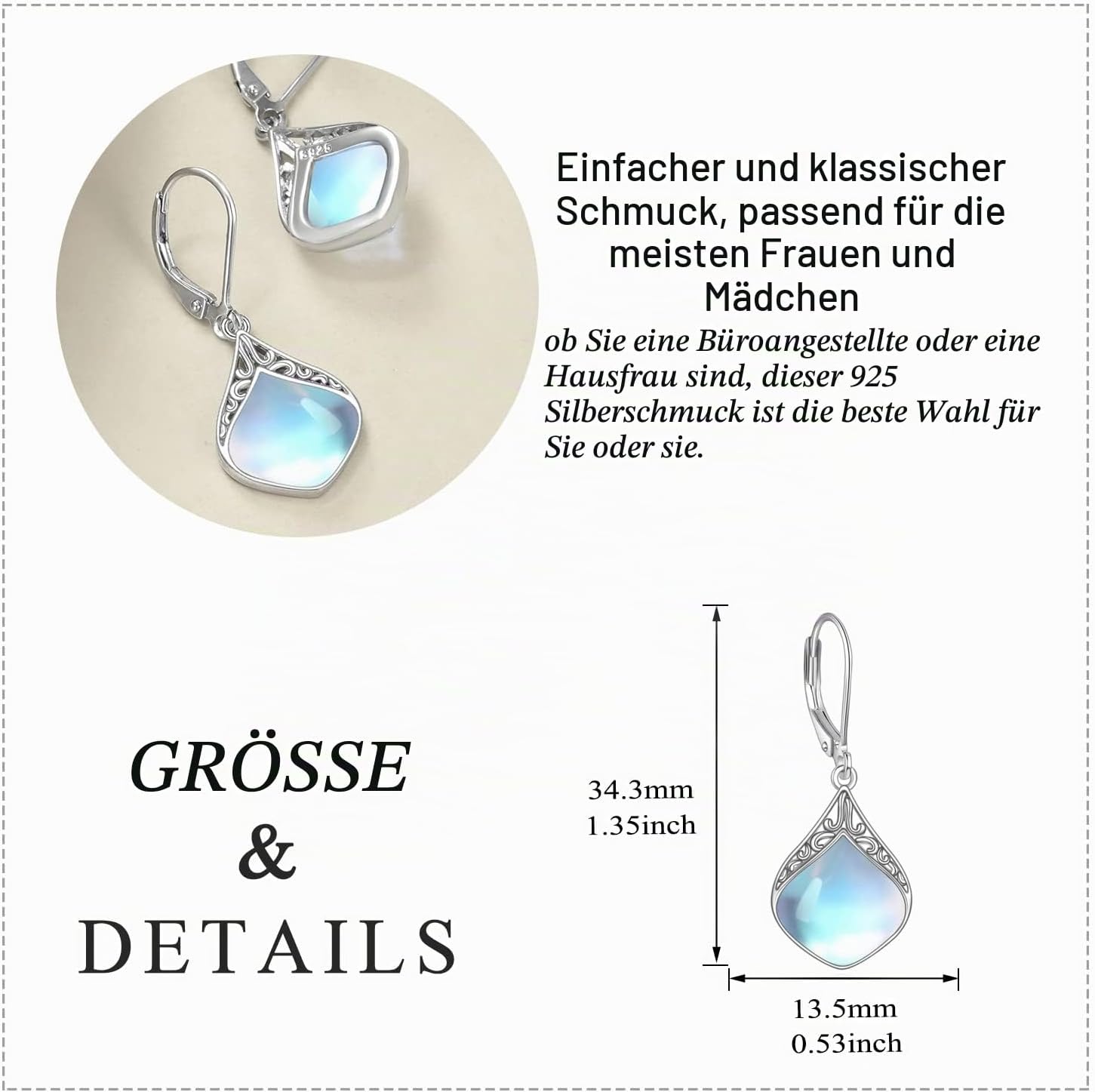 Moonstone Earrings Sterling Silver Filigree Irish Celtic Teardrop Moonstone Drop Earrings Jewellery Gifts for Women – Bild 5