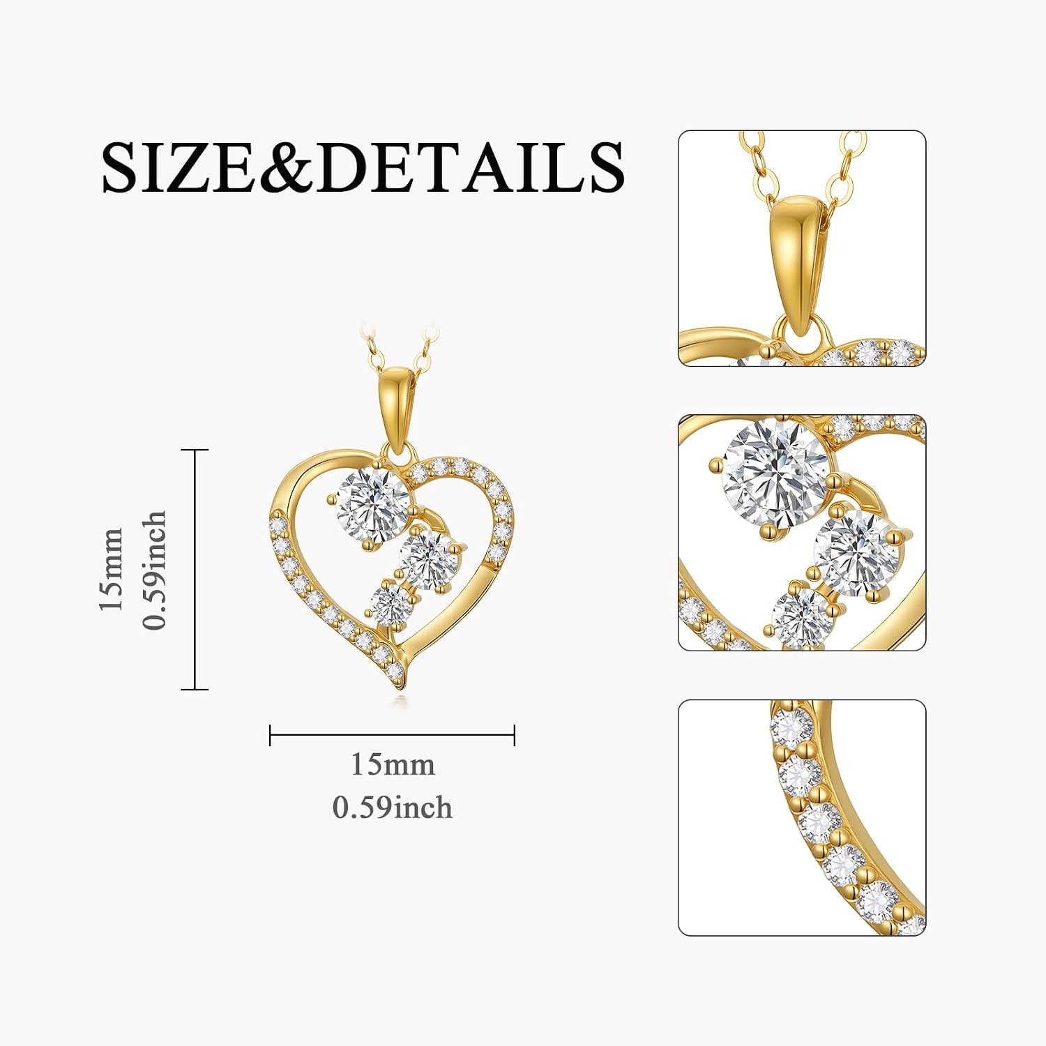 375/9K Echtgold Herz Kette für Damen, Gelbgold 0,55-1,2 cttw Moissanit Unendlichkeit Herz Anhänger Halskette,Schmuckgeschenk Jahrestag Geburtstag für Ehefrau Mutter,40+5cm – Bild 6