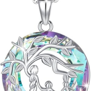 Women's Tree of Life Necklace 925 Sterling Silver Mother Children Daughter Son Tree of Life Family Heart Pendant Jewellery Gifts for Mum Girls