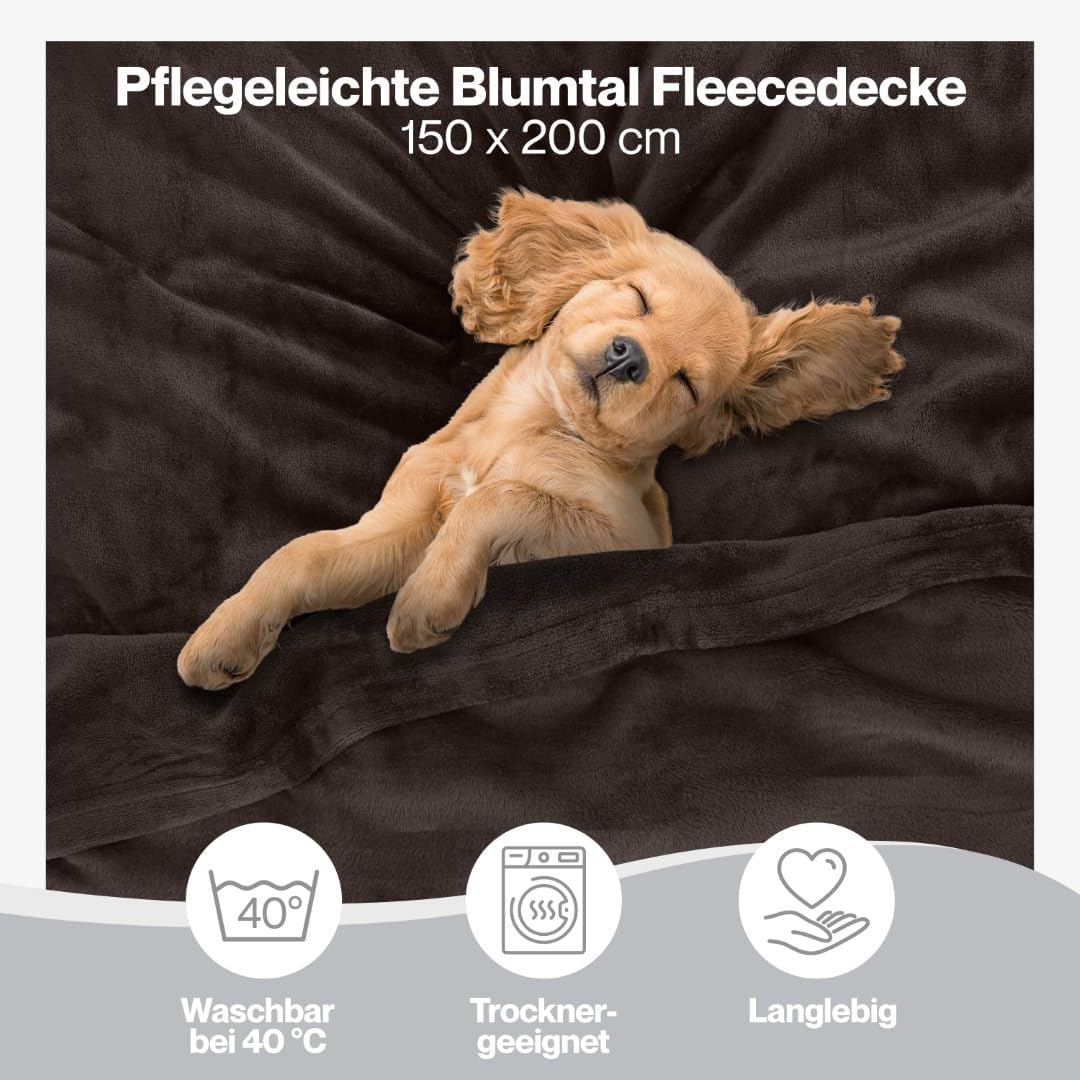 Blumtal Fleece Blanket, 150 x 200 cm, Dark Brown, Oeko-Tex Blanket for Sofa, Cocooning, Fleece Blanket, Thick, Fluffy, Soft and Warm, High Quality – Bild 3